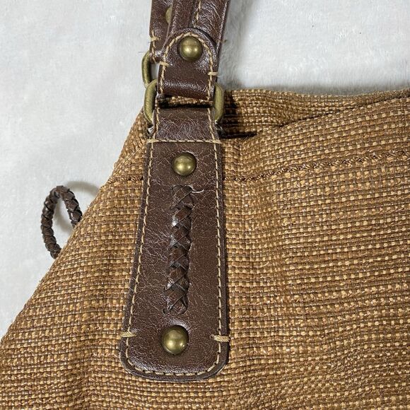 Fossil Genuine Classic 1954 Key Oasis Brown Straw & Leather Satchel Shoulder Bag - Picture 4 of 12